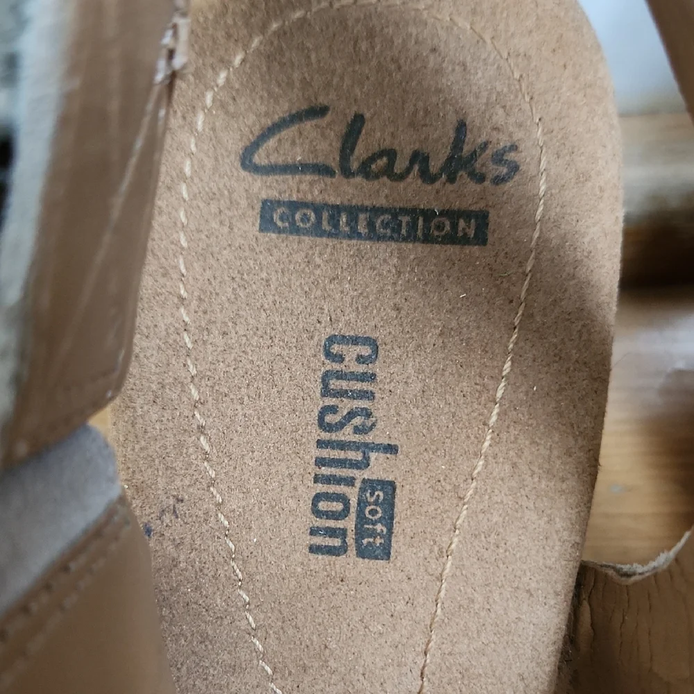 Clarks Helio Float Wedge Cream Suede Slingback Sandals